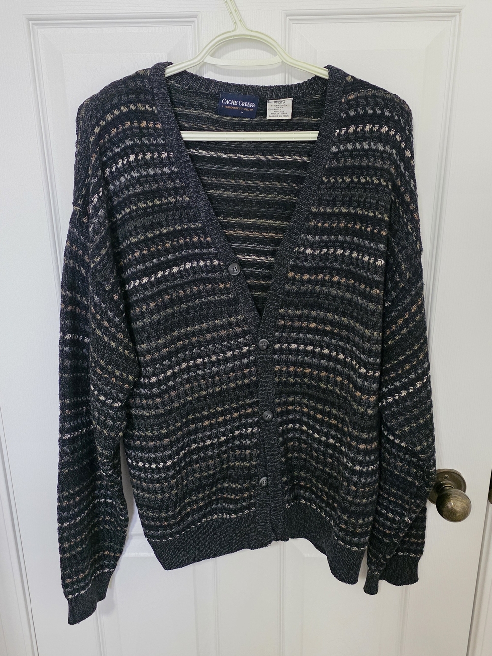 Cache Creek Black and Charcoal Striped V-Neck Button Cardigan